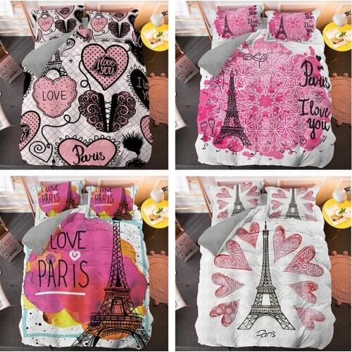 Home Textile Paris Tower Building Quilt Covers Pillowcover Adult Bed Linen Duvet Cover Bedding Set Queen King Size
