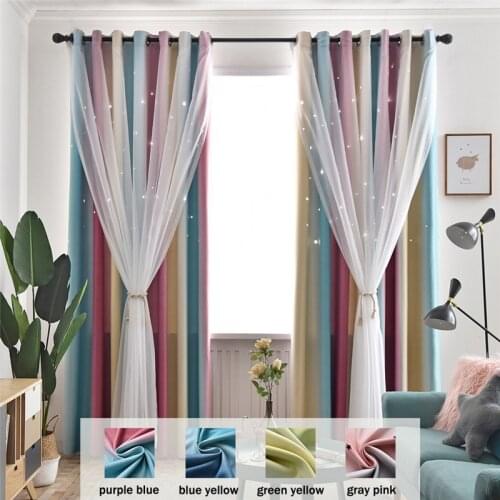 Double Layer Blackout Curtains Star Cutout for Living Room Jinya Home Decor White Sheer Window Curtain Panels Babys Bedroom Use