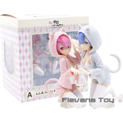 Anime Re:Zero Rem & Ram Nyanko Mode Ichiban kuji PVC Figure Collectible Model Toy