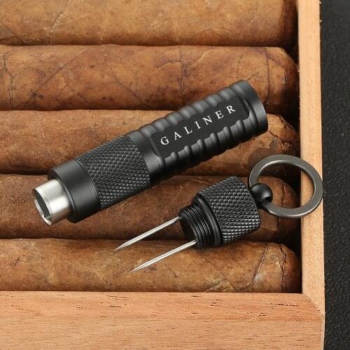 GALINER Black Cigar Puncher & Needles Stainless Steel Cigar Needle Punch Cutter Portable Cigar Drill Hole Function Smoke Tools