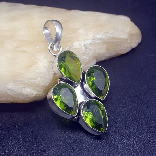 Gemstonefactory Jewelry Big Promotion 925 Silver Hot Sale Natural Green Peridot Women Ladies Gifts Necklace Pendant 1335