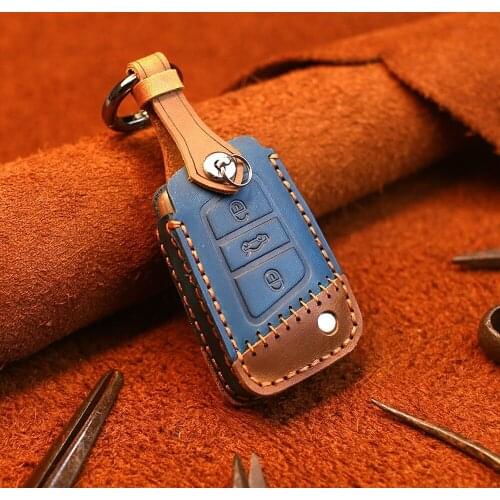 Geuine Leather Flip Car Key Fob Case Cover Shell Keychain for VW Golf 7 GTI MK7 Touran Bora Caddy SEAT Leon Ateca Skoda Octavia