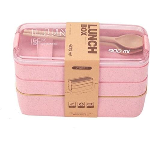 800-1000Ml Healthy Material Lunch Box 3 Layer Wheat Storage Food Bento Box Dinnerware Microwave Lunch Straw Boxes Container S4I8
