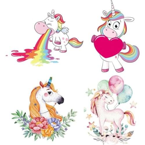 Cartoon Unicorn Heat Transfer Patches Iron On Transfers Patch For Clothing Heat Transfer Vinyl Stickers For T-Shirt Applique DIY
