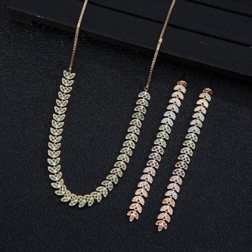 Luxury Cubic Zirconia Wedding jewellery sets for women Wheat Olive Branch Leaf African Dubai Brides2pcs Jewelry Sets N0478