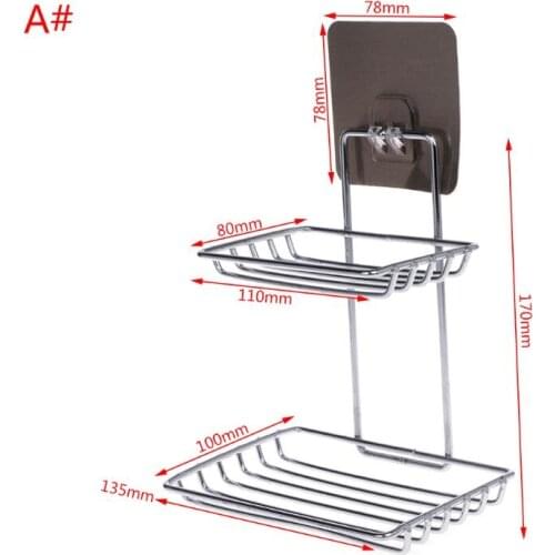 Wall Mounted Soap Dish Holder Adhesive Suction Commodity Shelf Double Layer For Bathroom