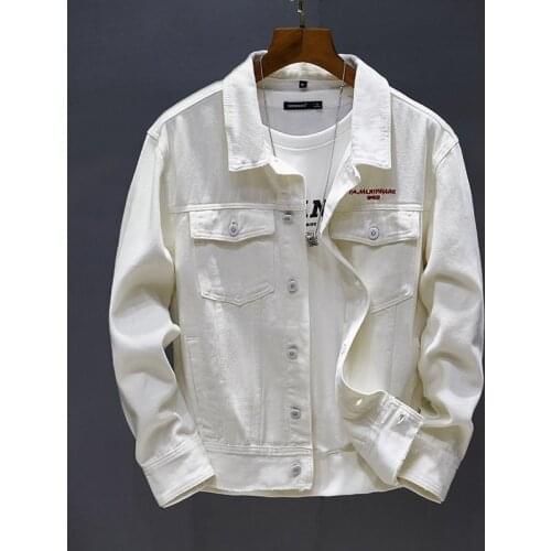 2021 New Mens Slim Denim Jacket Black White Spring Autumn Coat Fashion Letter Printing Embroidery Youth Streetwear Male Clothes