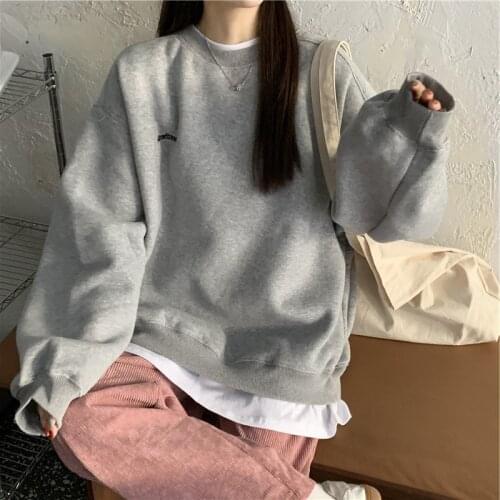 2021 New Spring and Autumn Splicing Pullover Fashion Korean Thick and Thin Womens Sweatshirt Navy Gray Black Pink Womens Hoodie