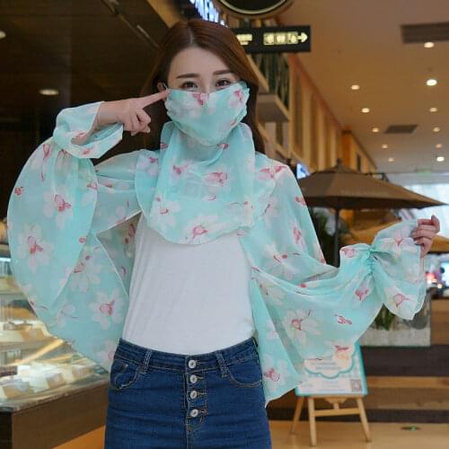 New Fashion Sunscreen shawl women summer neck protection long sleeve outdoor sunshade mask thin shawl scarf two-piece set