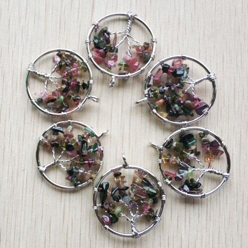 Wholesale 12pcs/lot fashion high quality natural stone Tree of life handmade wire wrapped Pendants 30mm for jewelry marking free