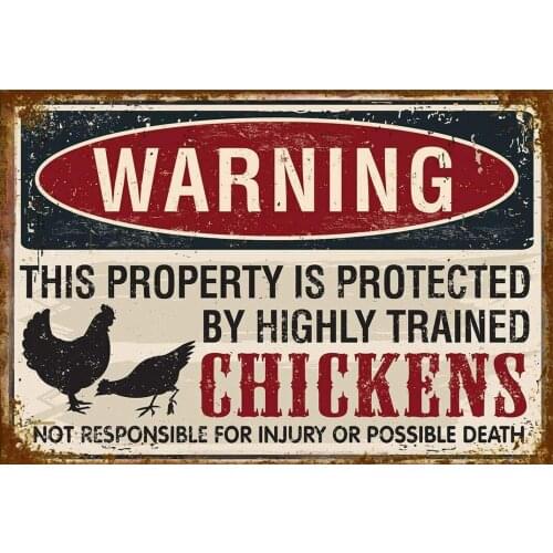 Warning Property Protected by Chickens Rooster Farm Hanging Country Farmhouse Wall Decoration Retro 8X12 inch