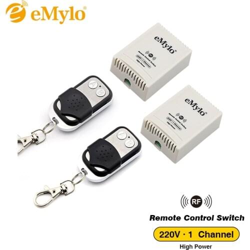 EMylo 433Mhz AC 220V 3000W 30A Smart Wireless Remote Control Light Switch Black Transmitter 2X 1 Channel Relays Momentary Switch