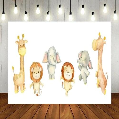 Nitree Photo Studio Props Vinyl Photography Backdrop Kids Birthday Decoration Happy Lion Giraffe Elephant Cute Tropical Animals