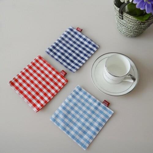 Japanese Style Lattice Double-layer Fabric Coaster Tableware Pad Table Mat Heat Insulation Coaster Placemat for Dining Table