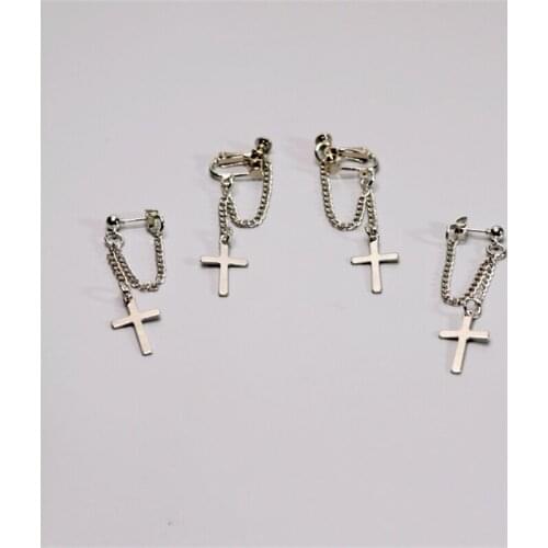 Silver Cross Hoop Dangle Clip Stud Earrings Personalized Punk Hiphop Street Style Earrings for Women Girls Earring Jewelry Gifts