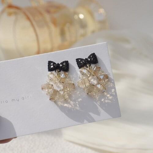 14k Real Gold Plated Fashion Jewelry Round Crystal Bowknot Exquisite Stud Earrings for Woman Holiday Party Elegant Earring