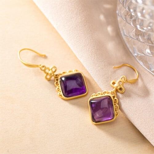 Uglyless Simple Square Gemstones Earrings for Women Natural Jade Brincos Real 925 Silver Geometric Earrings Gold Knots Jewelry