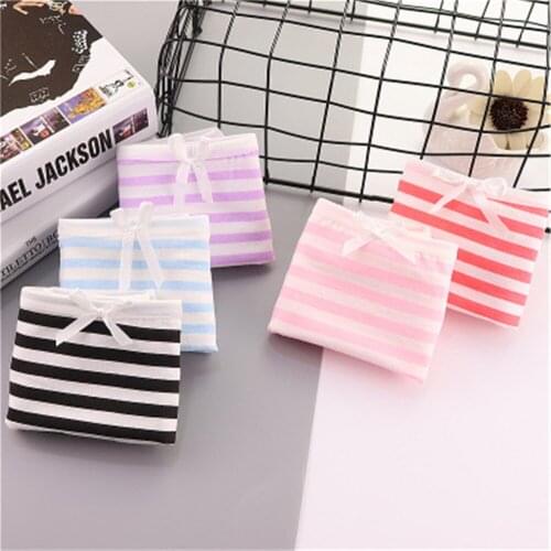 Striped Navy Bow Cute Womens underwear, small and medium waist cotton underwear T510