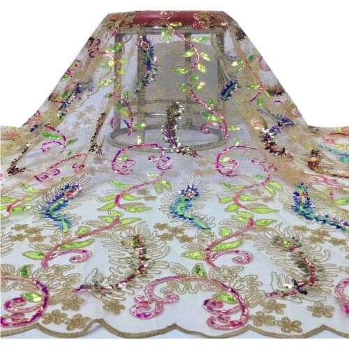 SJ Lace African Lace Fabric 2021 High Quality Lace French Nigerian Mesh Sequins Lace Fabrics For Wedding Dress Sewing xc3-60