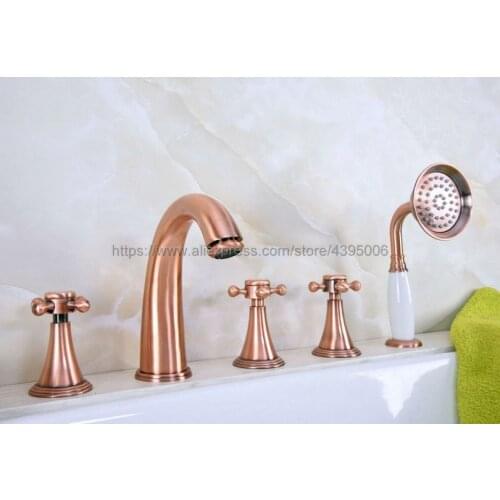 Bathtub Faucet Widespread 3 Cross Handles Roman Tub Faucet 5 Holes Deck Mount Bath Tap Btf204