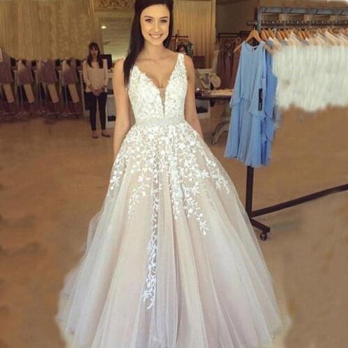 Light Wedding Dress 2021 V-neck Beach Wedding Dress Backless A-line Luxury Lace Boho Wedding Dress Vestido De Noiva