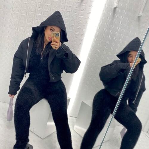 Three Colors Solid Color Street Ro Three-Dimensional Tailoring Short Cotton Hooded Zipper Cardigan Jacket