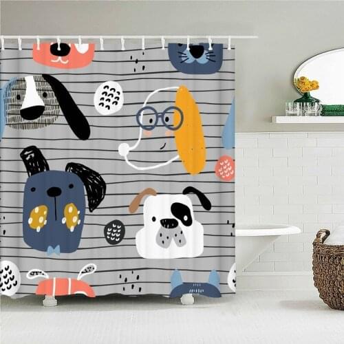 3D Cartoon Cute Dog Cats Bulldog Printed Shower Curtains Waterproof Polyester Screen Cover 180x180cm Bath Curtain With 12 Hooks
