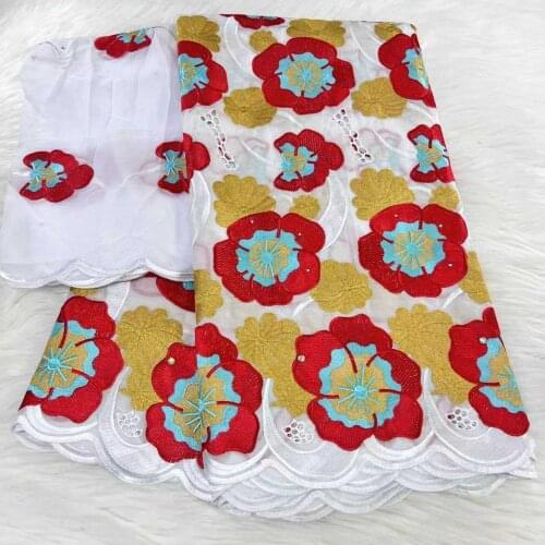 African 100% Cotton Swiss Voile Lace Fabrics With Scarfs Embroidery in Switzerland Garment Lace Fabrics 5Yards+2Yards for Dress