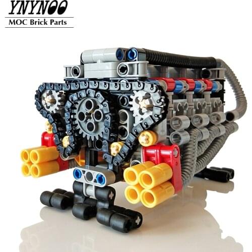 High-TEch Super Horizontally Opposed V-8 Cylinder Engine Electric Model Technology Machinery Assembled MOC Building Block Toys