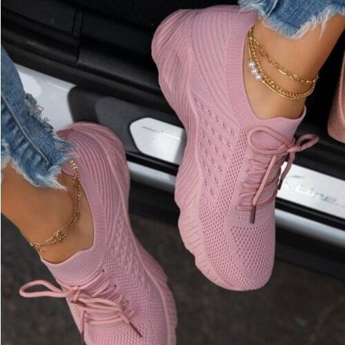 2021Women Sneakers Casual Comfortable Mesh Lace-Up Sport Shoes Wedges Chunky Womens Vulcanized Females Sneakers Lucky Choice Sh