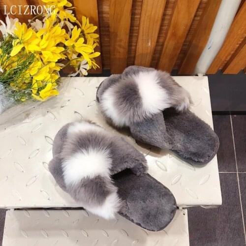 LCIZRONG Fur Slippers Women Faux Fur Slides Home Furry Flat Sandals Female Cute Warm House Shoes Woman Brand Luxury