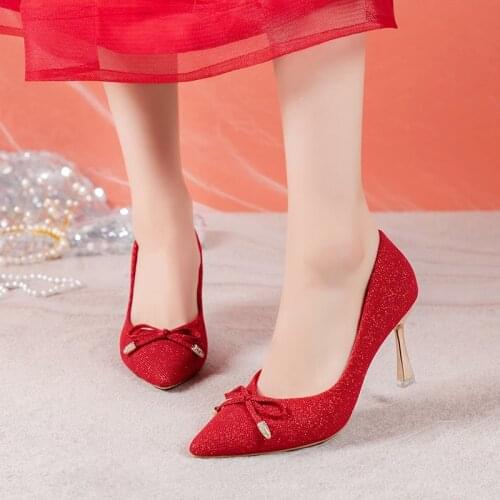 Womens High HeelsDress Shoes Womens Wedding Shoes Bride GoldSilver Red Black Ladies StilettoShoes Womens ShoesPlus Size 35-42