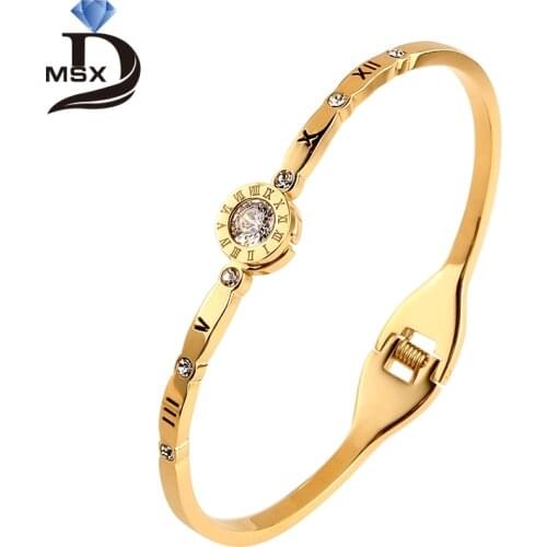Rose Gold Plating Zircon Bracelet Bangle Roman Engraving Women Luxury Bracelets Bangles Wristband Wedding Party Jewellery