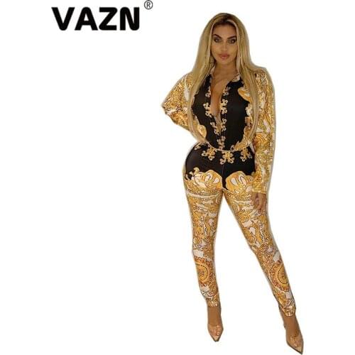 VAZN MYF9389 New Fashion Set Mature Vintage Vacation Sexy Fashion Full Sleeve Top Full Pencil Pant Elastic Women 2 Piece Set