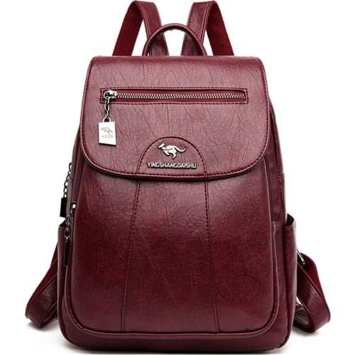 Women 's Backpack 2021 New High Quality Soft Leather Leisure Travel Large Capacity School Bags for Teenage Girls Black Mochila