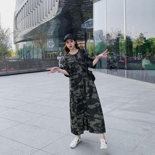 2020 New Summer Korean Camouflage Five-point Sleeve Dress for Pregnancy Women Cotton Loose Tees Long O-neck T-shirt