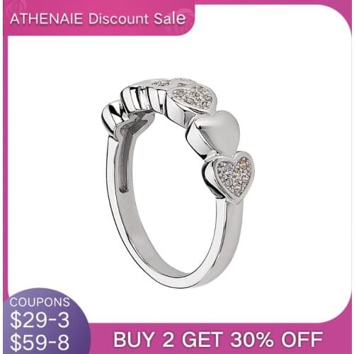 ATHENAIE Genuine 925 Sterling Silver Stackable Heart Clear CZ Finger Rings for Women Wedding Anniversary Jewelry