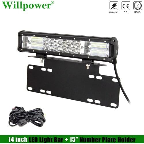 15" 3-Row LED Work Light Bar + Car Plate Holder For Offroad 4x4 Truck Pickup Flood Spot Combo Lightbar Offroad Driving Fog Lamp