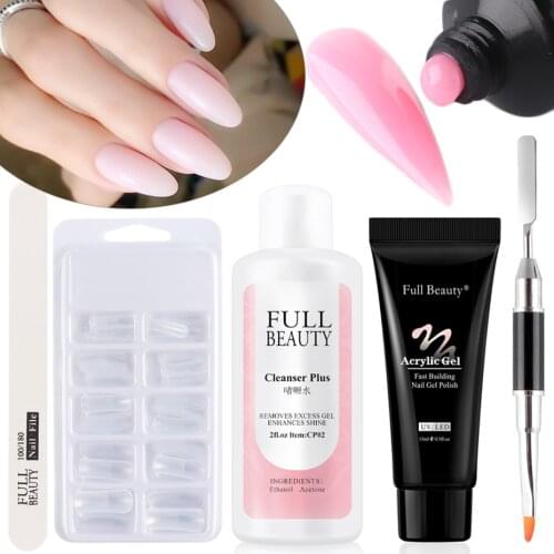 15ml Acrylic Nail Builder Extension Kit Glue Transparent Pink Steel Push False Nails For UV Gel Lamp Manicure Tool Sets NL1791