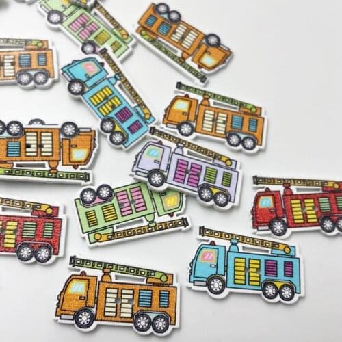 Mixed Color Wood Fire truck Buttons Sewing scrapbooking craft 32mm WB434