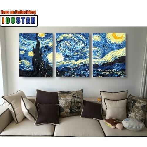 3pcs/set 40*50 diy oil painting by numbers triptych acrylic painting coloring paint by number hand painted starry night scape
