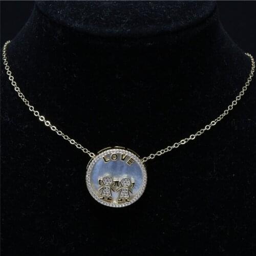 White cz paved twin boy girl child LOVE letter charm gold snake chain link pendant choker necklace collar for woman mother gift
