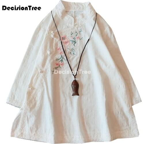 2021 cotton linen blouse chinese traditional hanfu blouse tea service shirt full sleeve chinese hanfu tops women female blouse