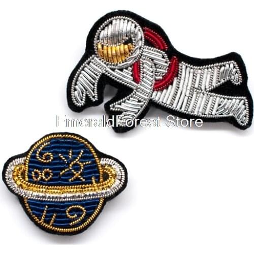 Pure handmade planet silver astronaut brooch, accessories fashion atmosphere creative cartoon planet pin sweater badge