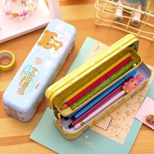 Deli Cute Pencil Box Dreaming Mong Bear Metal Multifunctional Pencil Box Kawaii School Large Capacity Pencil Case for Kids Gift