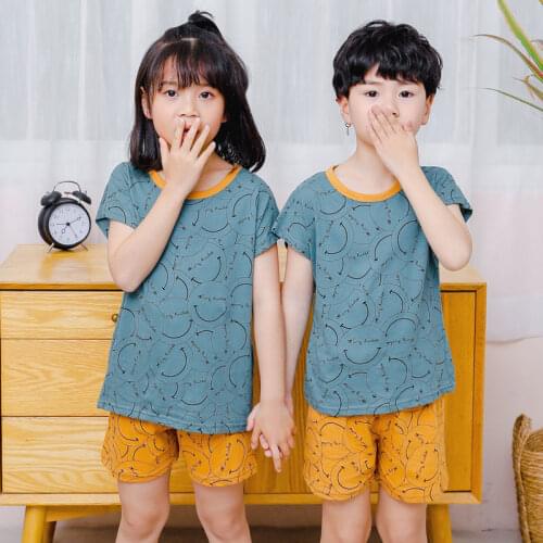 Children Pajamas Summer Clothing Set For Boys Girls Summer Tops + Short Pants Sleepwear Cartoon Dinosaur Cotton Kids Pyjamas
