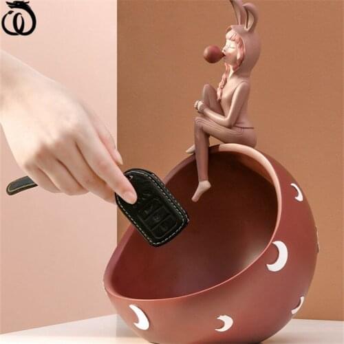 WU CHEN LONG Modern Beauty Commodity Shelf Tray Art Moon Bubble Rabbit Girl Key Porch Candy Storage Box Resin Decoration R6087