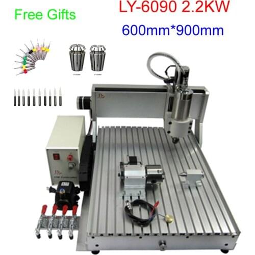 2.2KW cnc milling machine LY 6090 3axis 4axis cnc engraving machine with watercoolling spindle and ball screw free tax to RU