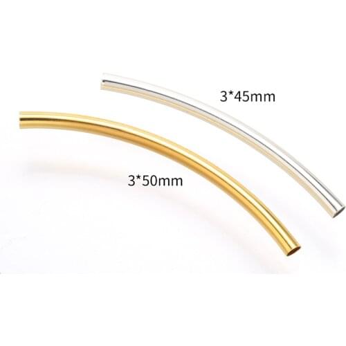 50 pcs 3x50mm smooth curved tube connectors for bracelet earrings silver rose gold plated jewelry findings accessories