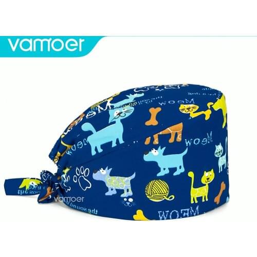 Surgery hat dentist Unisex cotton Cartoon animal print scrub hat adjustable Scrubs caps beauty salon frosted cap lab working hat